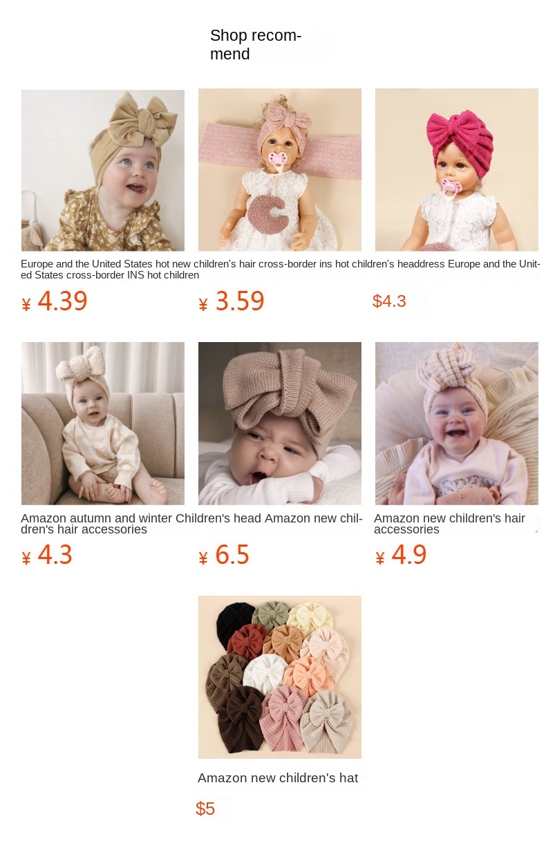 INS Multicolor DIY Double Layer Big Bow Headband High Elastic Wide Edge Baby Hair Accessories Children's Knitted Cotton Headband Detail Pic 0 22