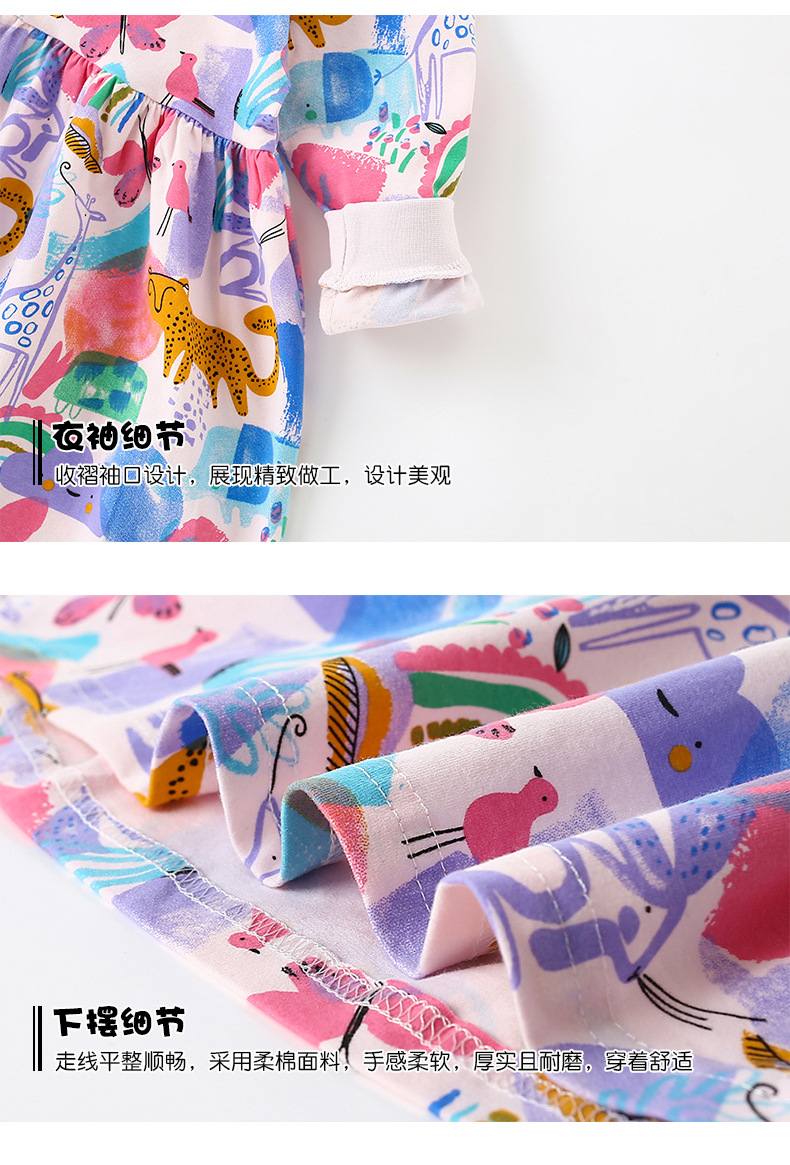 Autumn New European American Style Casual Little Girl Baby Dresses Girls' Princess Dress Neck Long Cotton Children Cartoon Skirt Detail Pic 0 385