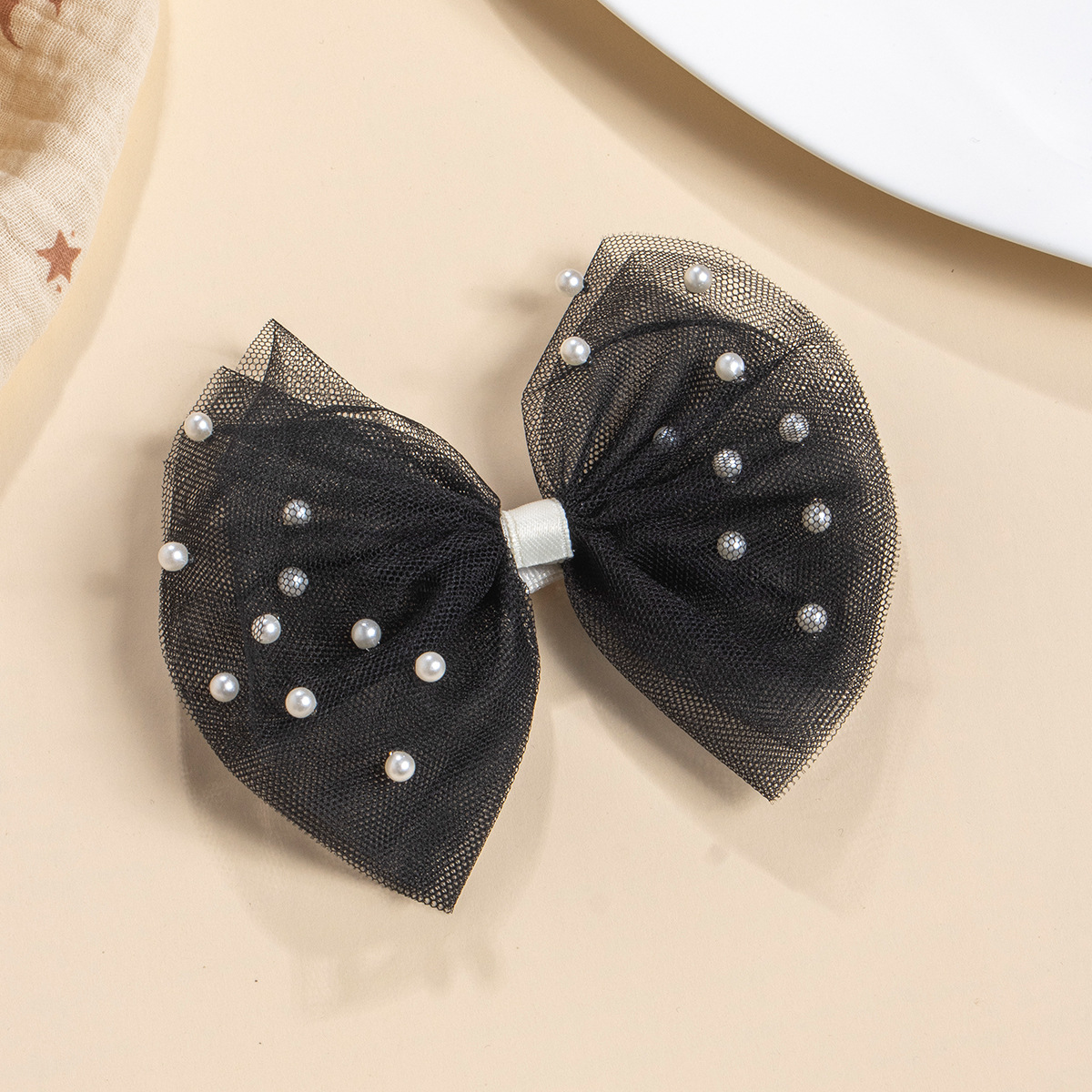 Cross-Border Factory Direct Summer Children's Hair Clip with Soft Cloth Imitation Pearl Mesh Bow Spring Accessories Detail Pic 10 79