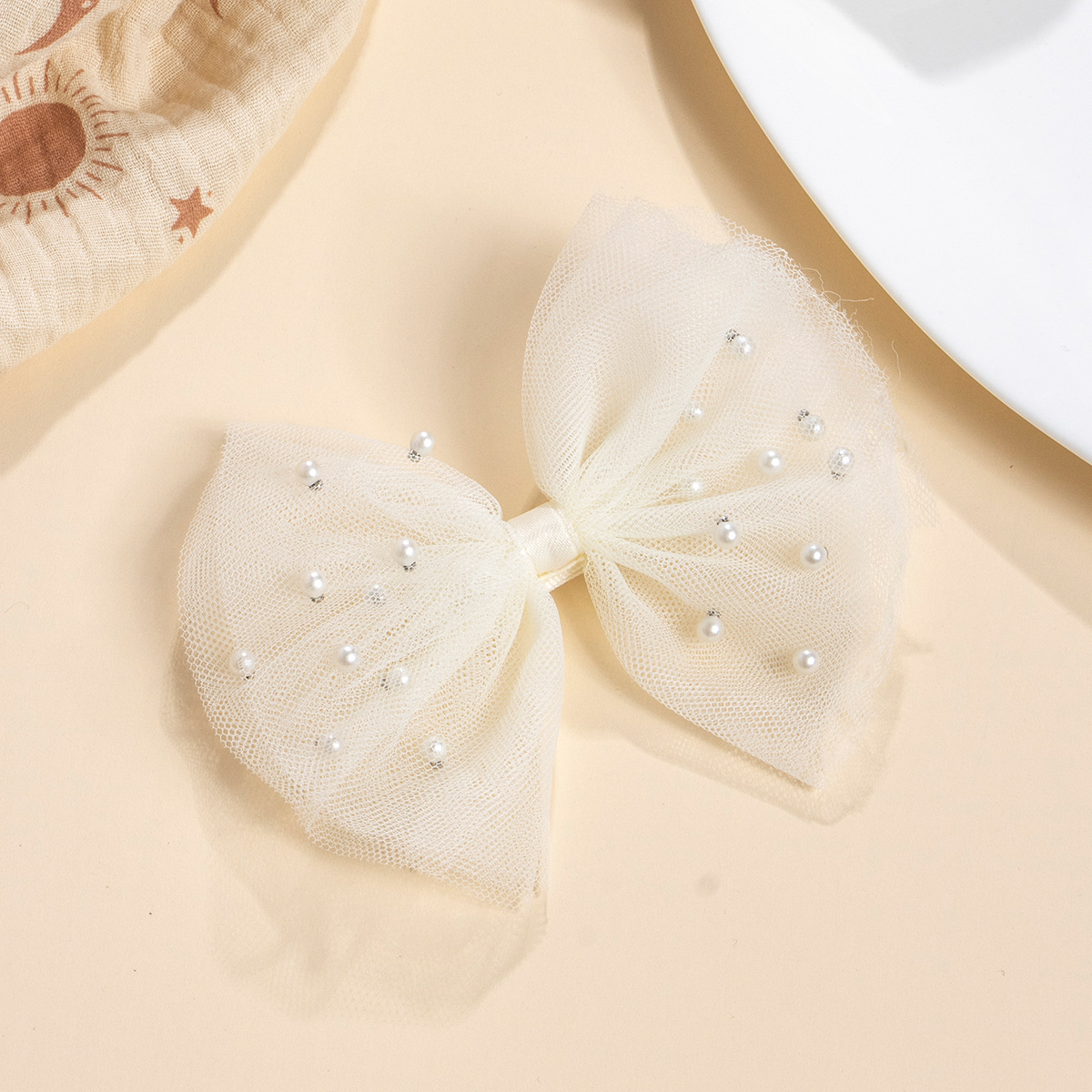 Cross-Border Factory Direct Summer Children's Hair Clip with Soft Cloth Imitation Pearl Mesh Bow Spring Accessories Detail Pic 11 75