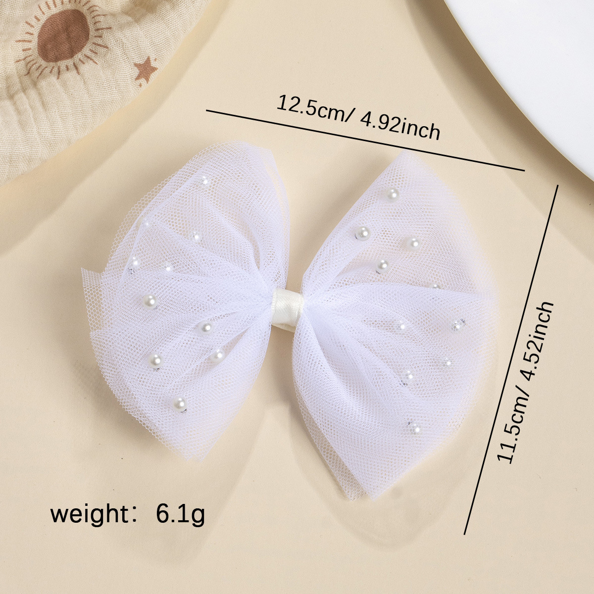 Cross-Border Factory Direct Summer Children's Hair Clip with Soft Cloth Imitation Pearl Mesh Bow Spring Accessories Detail Pic 2 213