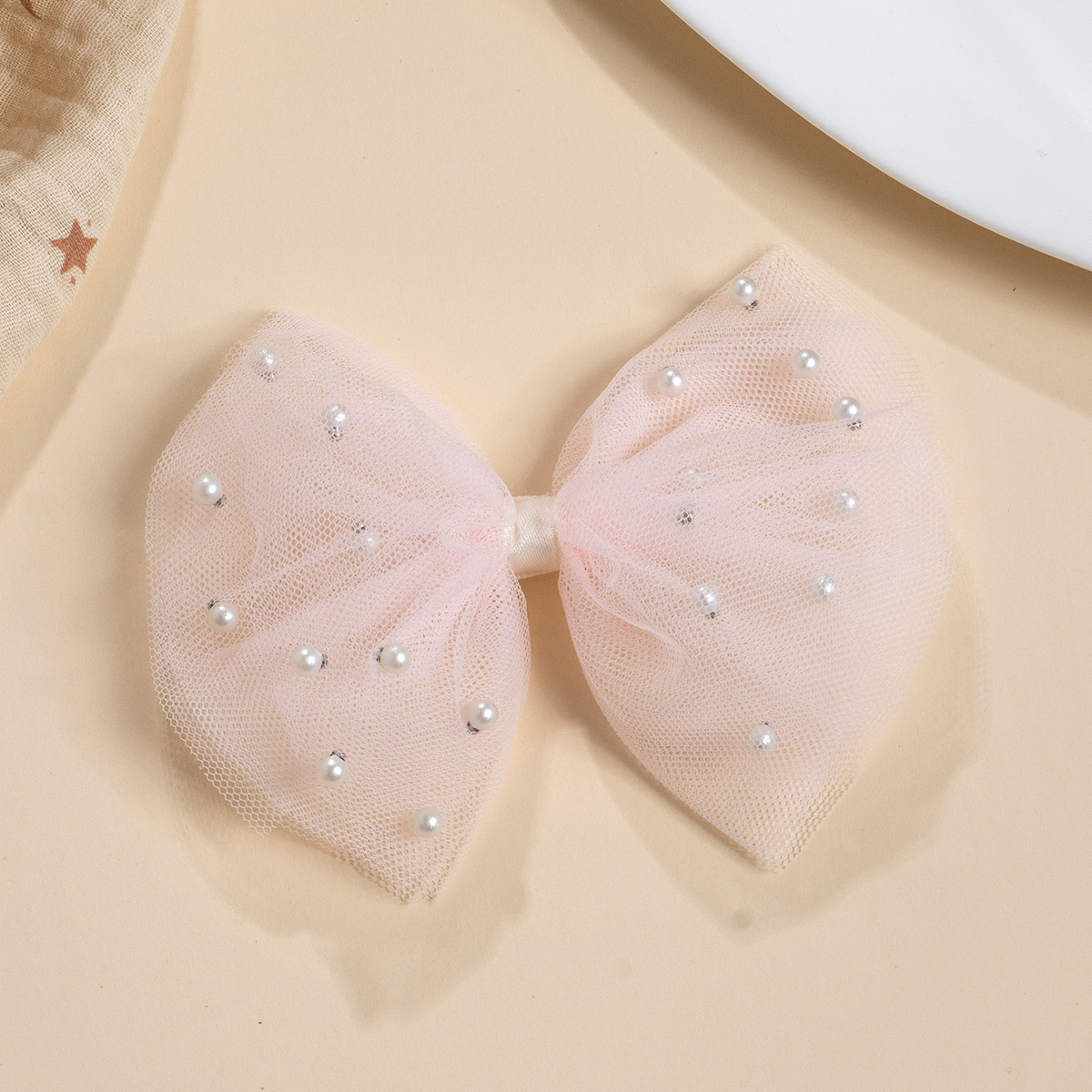 Cross-Border Factory Direct Summer Children's Hair Clip with Soft Cloth Imitation Pearl Mesh Bow Spring Accessories Detail Pic 7 84