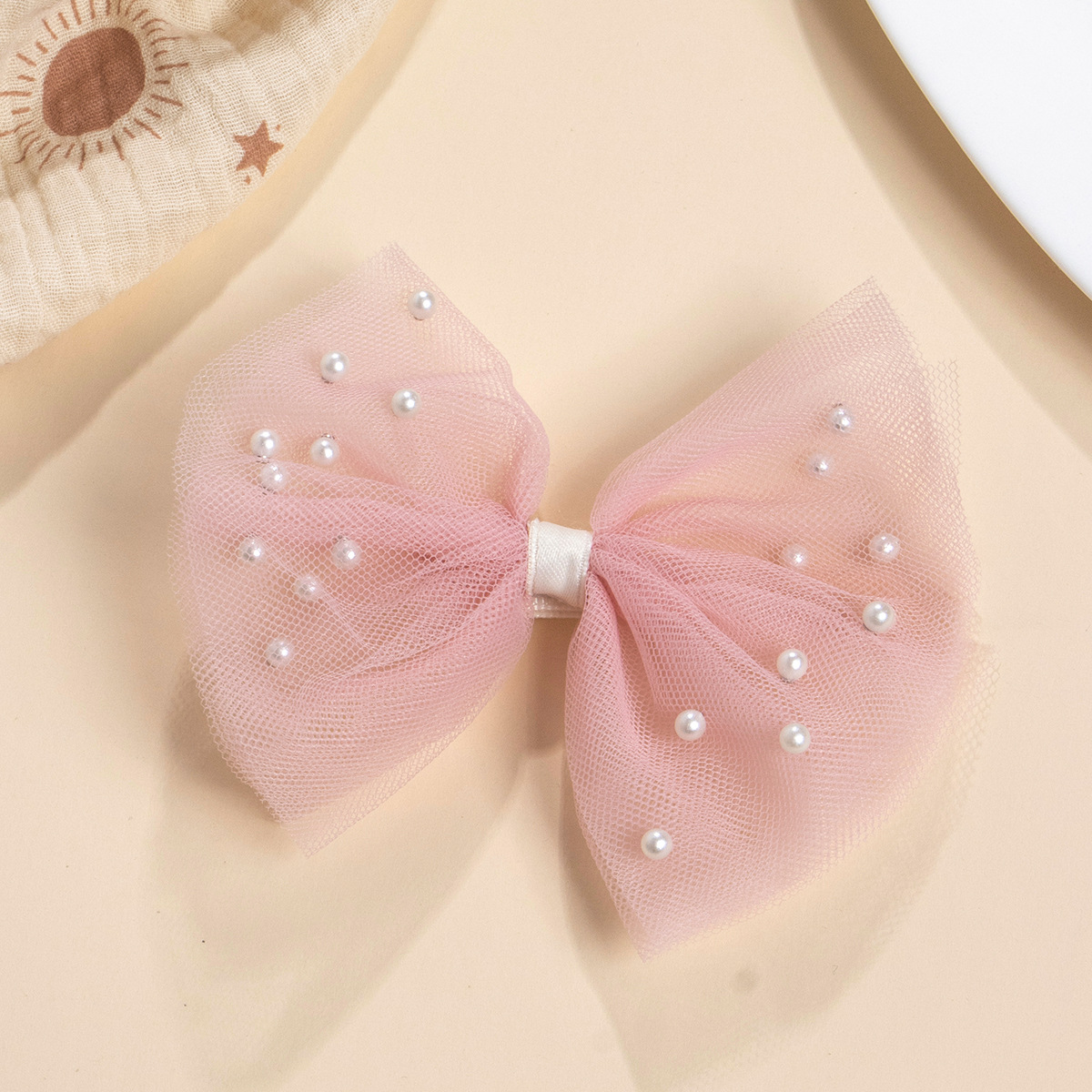 Cross-Border Factory Direct Summer Children's Hair Clip with Soft Cloth Imitation Pearl Mesh Bow Spring Accessories Detail Pic 9 78